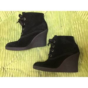 Franco Sarto Black Suede Ankle Boot Wedges Made In Brazil - Women Size 6